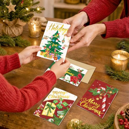Christmas Card 36 Pack Foil Stamped Blank Greeting Cards with Envelopes - Chrastmas Variation