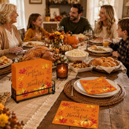 50 Pack Thanksgiving Paper Napkins - Fall Harvest Design for Autumn Celebrations