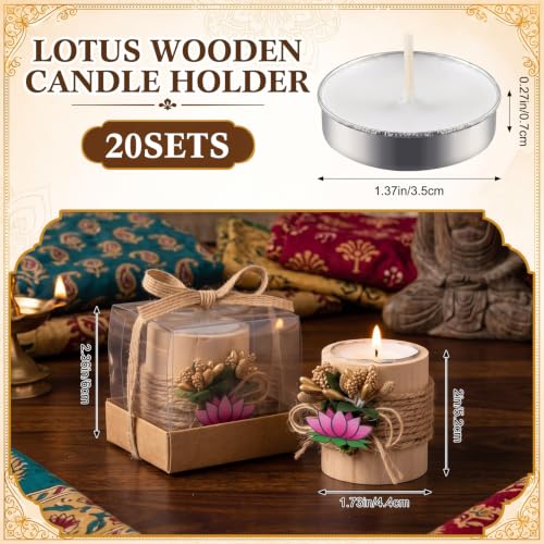 10 Sets Indian Return Gifts for Pooja Lotus Wood Tealight Candle Holders - Jute & Gold Accent