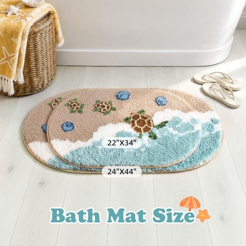 Sunfly Coastal Beach Bath Mat with Turtle Pattern, 22x34in - Kids & Nautical Decor