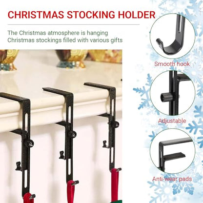 Heavy Duty 2-in-1 Fireplace Stocking and Garland Hanger - 6 Pcs, Adjustable No Drill Christmas Mantle Hooks