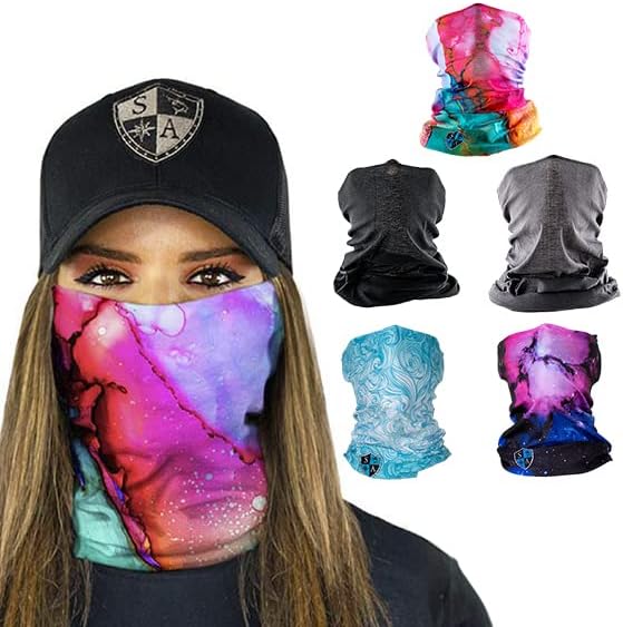 S A Company UV Face Shield 5-Pack - UV 30+ Multipurpose Neck Gaiter Balaclava for Adults | Various Colors