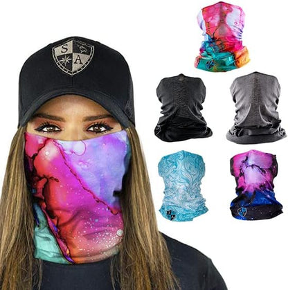 S A Company UV Face Shield 5-Pack - UV 30+ Multipurpose Neck Gaiter Balaclava for Adults | Various Colors