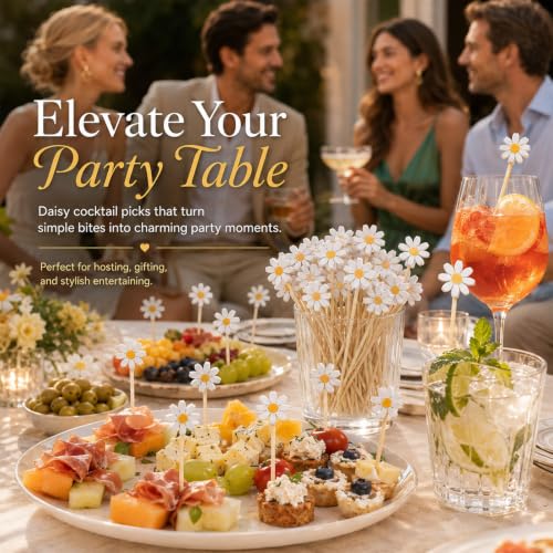 100PCS Daisy Floral Fruit Skewers Cocktail Picks for Food & Drinks