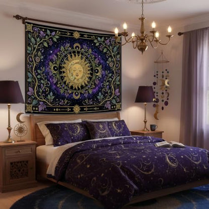 Fungarth Boho Sun and Moon Vintage Hippie Tapestry 60x44 Inch Midnight Purple