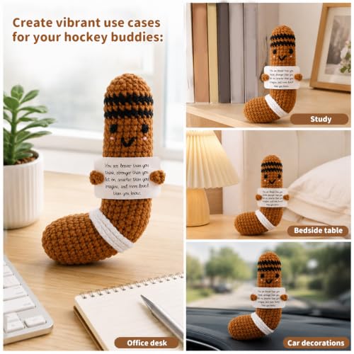 Hockey Crochet Doll - Handmade Positive Energy Gift, Brown