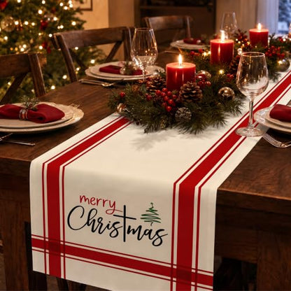 Christmas Table Runner Seasonal Party Decor Red 13x90 Inches - Potanhugie