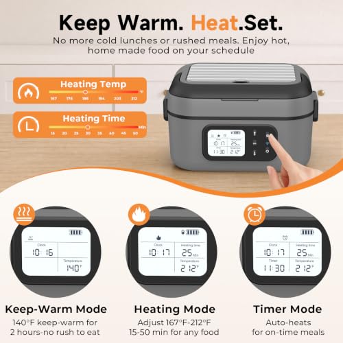 Cordless Electric Lunch Box with App Control 1.5L Gray - Portable Warmer