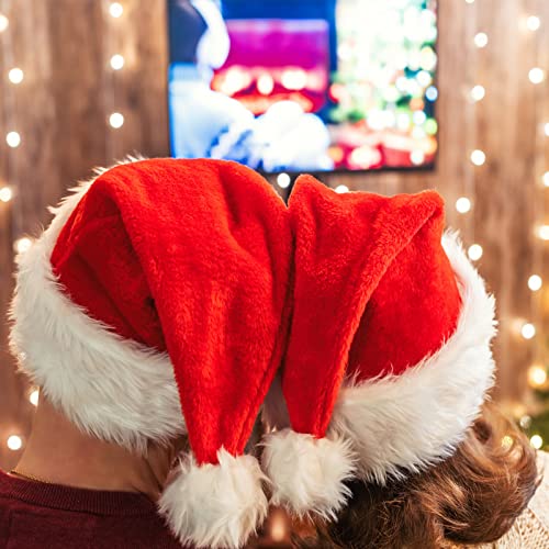 Santa Hats Bulk for Adults - Soft Velvet Christmas Holiday Party Wear - Set of 10