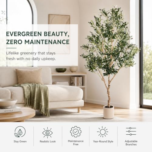 Artificial Olive Tree 7FT Indoor Faux Tree with Green Leaves - Olive Green / 10in