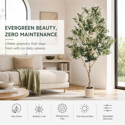 Artificial Olive Tree 7FT Indoor Faux Tree with Green Leaves - Olive Green / 10in