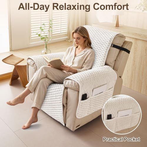 Cream Waterproof Recliner Chair Cover for Dogs - Non-Slip Armchair Protector