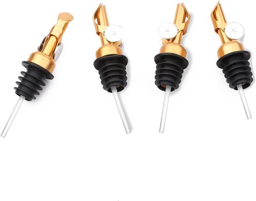 AIEX 4pcs Liquor Bottle Pourers, Stainless Steel Pourers Dispenser Spout Cover with Cap for Liquor Oil Balsamic Vinegar Bottles (Gold)