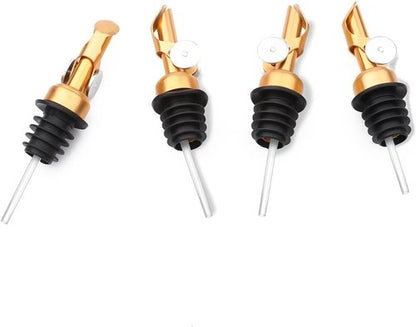AIEX 4pcs Liquor Bottle Pourers, Stainless Steel Pourers Dispenser Spout Cover with Cap for Liquor Oil Balsamic Vinegar Bottles (Gold)