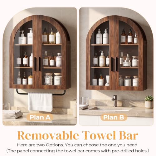 Walnut Wall-Mounted Bathroom Medicine Cabinet with Adjustable Shelves & Towel Bar - Karl Home