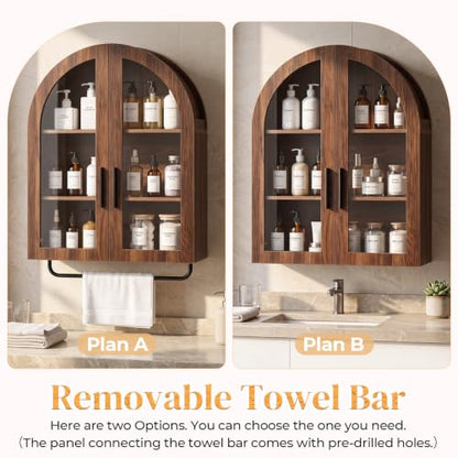 Walnut Wall-Mounted Bathroom Medicine Cabinet with Adjustable Shelves & Towel Bar - Karl Home