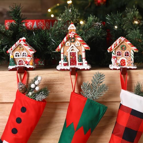 Riceshoot 3 Pack Christmas Gingerbread House Stocking Holders - Classic