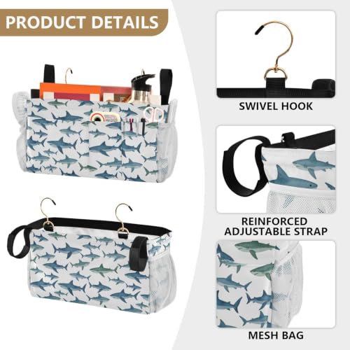 Bunk Bed Bedside Organizer Caddy with 6 Pockets Hooks Storage Bag