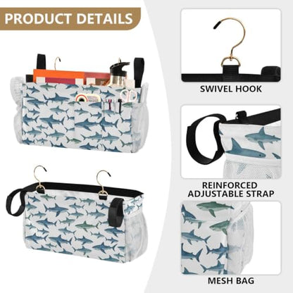 Bunk Bed Bedside Organizer Caddy with 6 Pockets Hooks Storage Bag