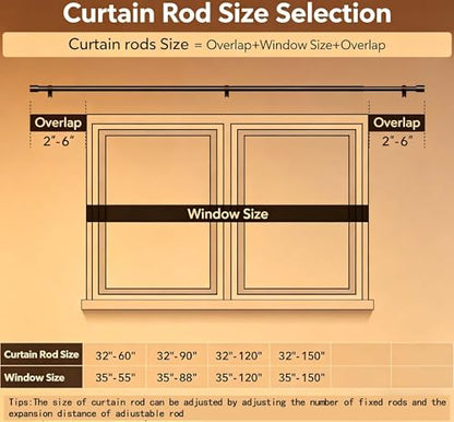 Heavy Duty Adjustable Curtain Rod for Windows 32-150 Inches Black - Modern Design