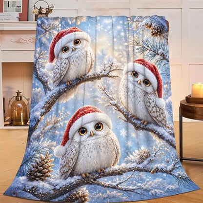 Christmas Owl Throw Blanket - Cute Owls Gift for Boys and Girls 50x40 Inches