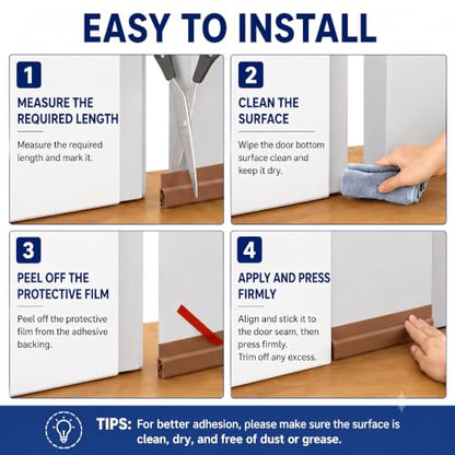 118-Inch Extra Long Door Draft Stopper with Weather Stripping - Brown