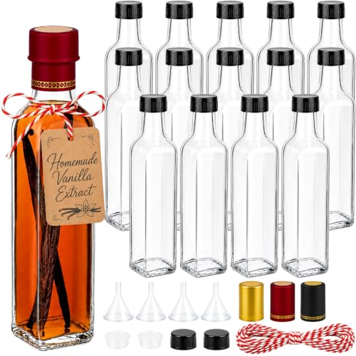 Clear 8.5oz Vanilla Extract Bottle with Airtight Cap - Reusable Glass