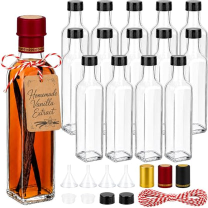 Clear 8.5oz Vanilla Extract Bottle with Airtight Cap - Reusable Glass