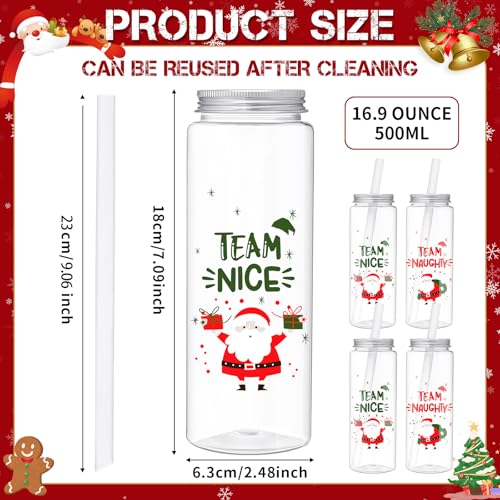 Christmas Mason Jar Tumblers with Lids & Straws - Team Style, 16.9 oz, Reusable Plastic Holiday Cups, Set of 24