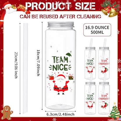 Christmas Mason Jar Tumblers with Lids & Straws - Team Style, 16.9 oz, Reusable Plastic Holiday Cups, Set of 24