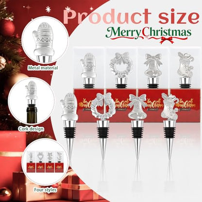 Silver 12PCS Christmas Wine Bottle Stoppers Set Holiday Party Favors