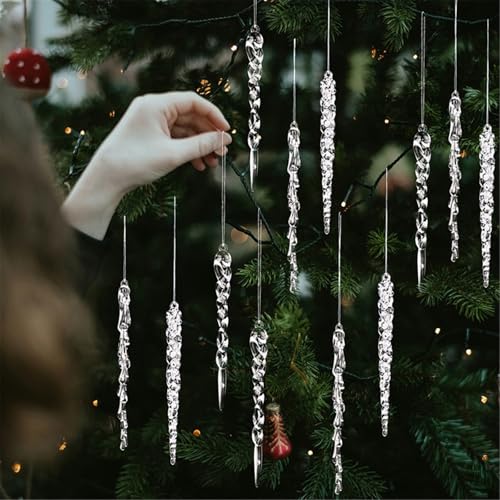Kiddale 24pcs Clear Acrylic Icicle Christmas Tree Ornaments - 5"