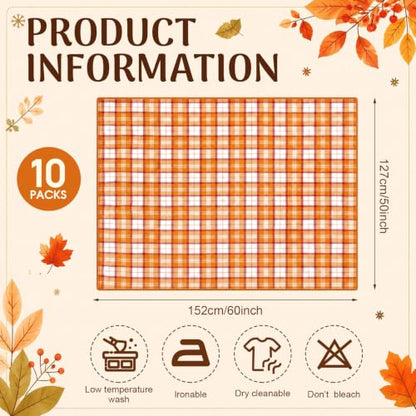 Fall Plaid Throw Blankets 10 Pack - Brown, White, Orange, Red 50x60 Inches