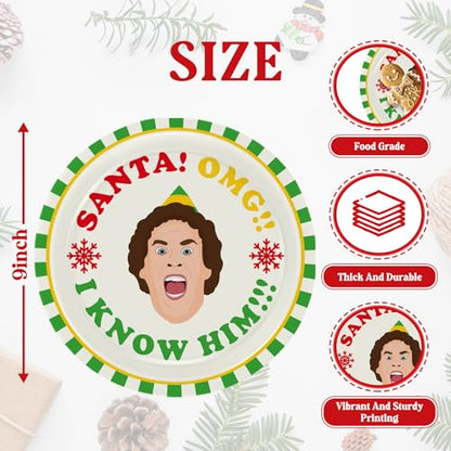 Christmas Paper Plates 60 Pack - 9 Inch Festive Holiday Dinnerware with Elf Design