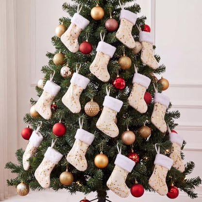 Mini Christmas Stockings Set – White and Gold Holiday Decor, 20 Pcs, 7.87 Inches