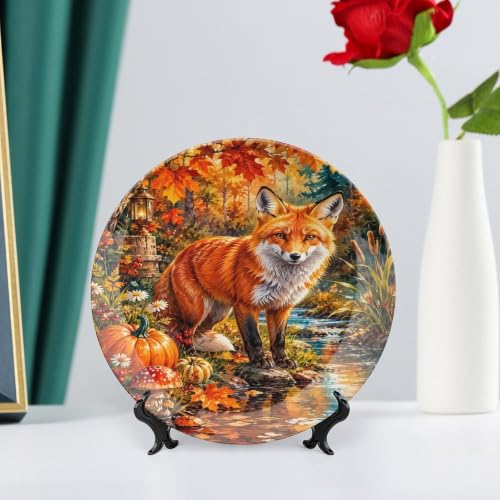 Autumn Maple Leaf Pumpkin Bone China Decorative Plate 8in with Variation Style-7 / 8inch