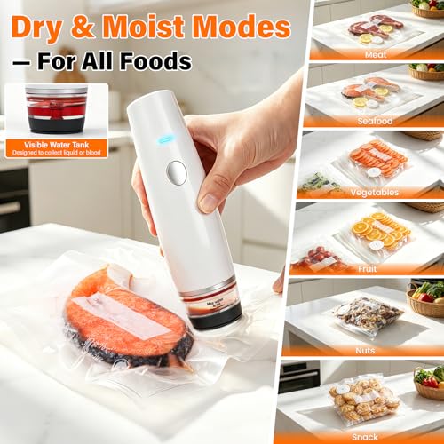 MZROT Compact Cordless Food Vacuum Sealer White with 30 Reusable Bags