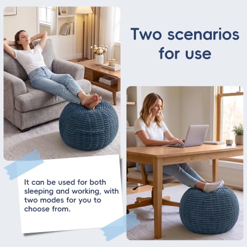 Small Round Blue Grey Tufted Ottoman Footrest for Living Room
