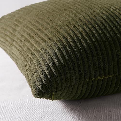 Dark Green Christmas Decorative Throw Pillow Covers Set of 4 20x20 Inches - Winter Fluffy Corduroy Euro Shams for Couch Bed Bedroom