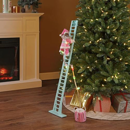 Pastel Black Santa Climbing Christmas Decor - 43 Inch Animated & Musical