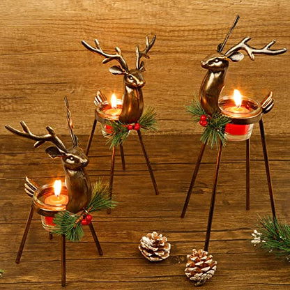 Reindeer Candle Holders Set of 3 - Christmas Tabletop Decor with Glass Votive Cups