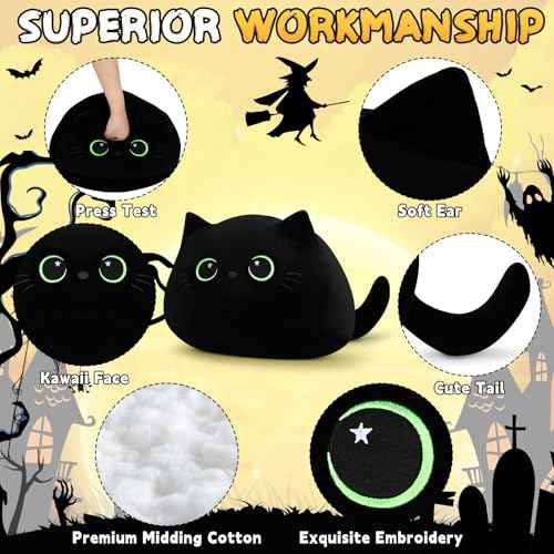 19'' Black Cat Plush Toy- Giant Black Cat Stuffed Animal, Large Plushie Toy Kawaii PlushiesGreen Star Eyes Cat Plush Pillow, Decor Plush Toys Plushie Christmas Birthday Gift for Kids