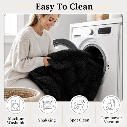 8x10 Black Fluffy Shag Area Rug - Washable, Non-Slip Bedroom Living Room
