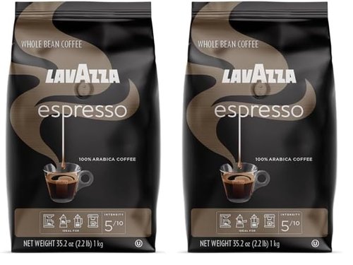Lavazza Espresso Whole Bean Coffee - Medium Roast, 100% Arabica, 2.2 lb Bag (Pack of 2)