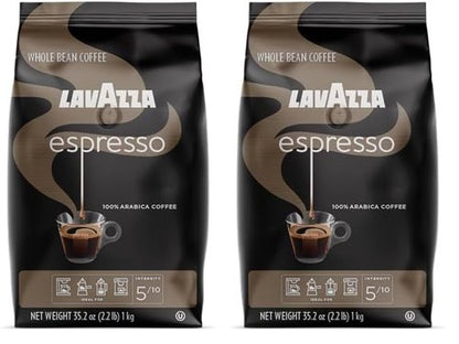 Lavazza Espresso Whole Bean Coffee - Medium Roast, 100% Arabica, 2.2 lb Bag (Pack of 2)