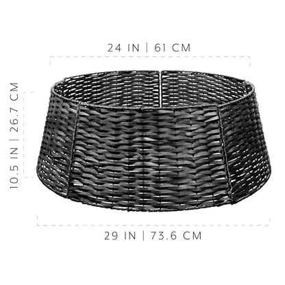 Black Wicker Christmas Tree Collar 29-Inch Farmhouse Holiday Decor