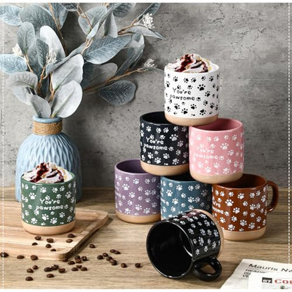Vet Tech Appreciation Gift Set - 8 Pawsome Ceramic Coffee Mugs, Morandi Colors