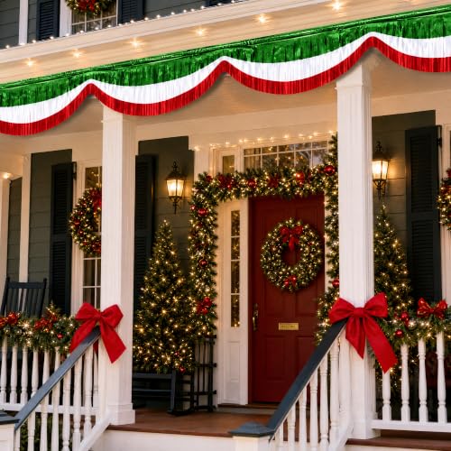 Christmas Foil Fringe Bunting Set - Red Green White 40 Ft Decorations (6 Pcs)