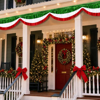 Christmas Foil Fringe Bunting Set - Red Green White 40 Ft Decorations (6 Pcs)