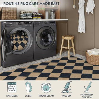 Lahome Checkered Hallway Runner Rug Non Slip 2'6" x 10' Black & Natural